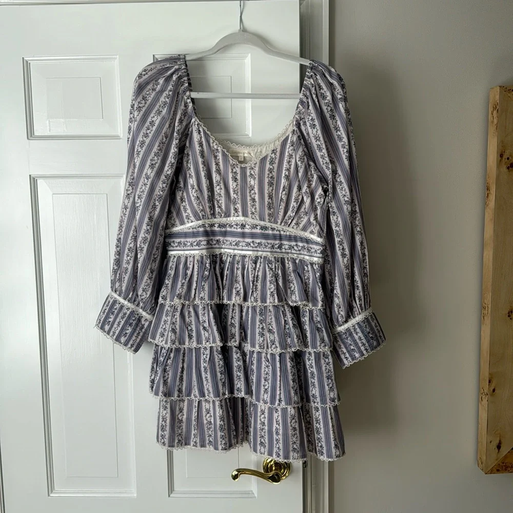 LoveShackFancy Blue and White Striped Mini Dress - Picture 3 of 8